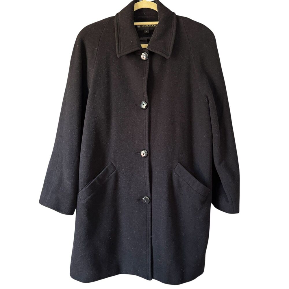 Kristen Blake Black Warm Wool Peacoat Pockets Stylish Vintage Look Above Knee L